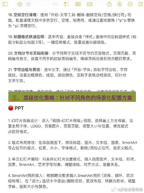 wps 三、 高级优化策略：针对不同角色的场景化配置方案